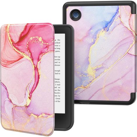 Coque pour Kobo Clara BW/Clara Colour 6" 2024/Clara 2E 6 Pouces 2022, Étui de Protection Souple TPU Ultra-Mince et Léger Anti-Rayures avec Réveil/Sommeil Automatique, Marbre Rose Clair Doré (1/5)