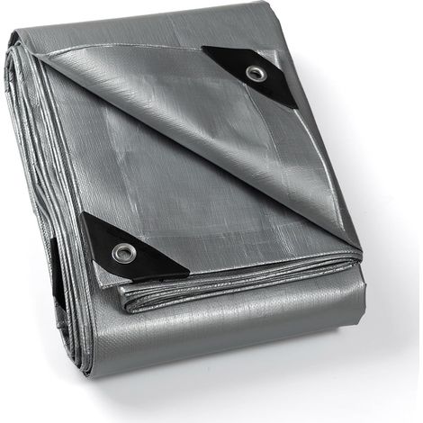 Bâche imperméable à œillets 4 m x 5 m, grise, 200 g/m², protection optimale, polyvalente, indéchirable, stabilisée aux UV et résistante aux moisissures.