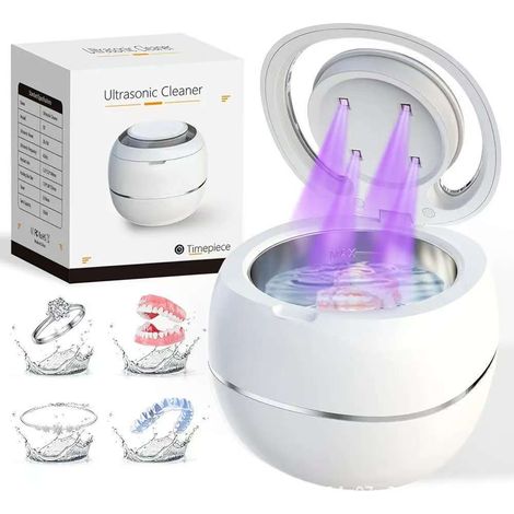 Apparecchio a ultrasuoni per la pulizia dentale di alta qualità a 42 kHz per protesi, apparecchi ortodontici, gioielli, ecc. - Serbatoio da 180 ml, doppia modalità, timer digitale, portatile (bianco) (1/5)