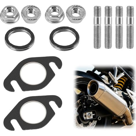 2SET Joint Echappement Scooter 50cc 2T, Joint Pot Moto Kit Goujons Motoculteur Étanchéité Résistant Durable Fixation Universel Pièces Rechange Installation Facile Accessoires Moteur (1/5)