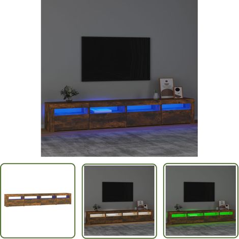 The Living Store Meuble TV avec lumières LED Chêne fumé 240x35x40 cm - Meuble Tv - Meuble Tv Led - Meuble Tv Avec Éclairage - Meuble Tv Design - Meuble Tv Moderne (1/5)