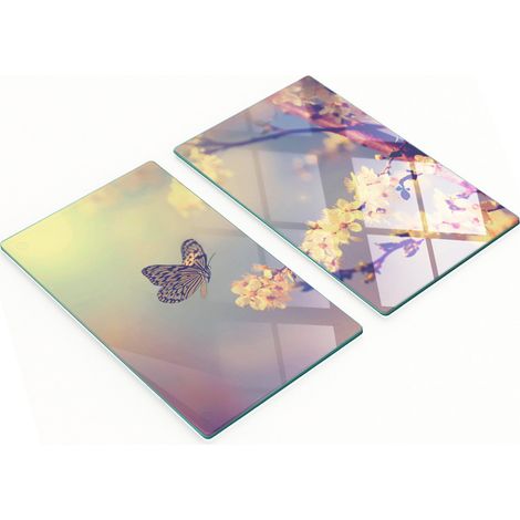Juego de tablas de cocina de vidrio templado con dise帽o de mariposas, 2 x 30 x 52 cm.