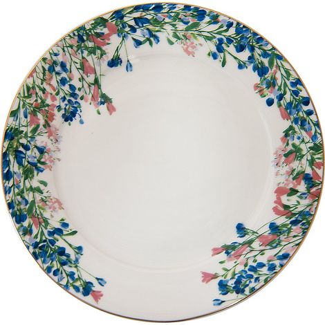 Assiette à Dessert et Petit-Déjeuner 21 cm en Porcelaine Motif Floral Bleu et Blanc - PANGIVO (1/5)