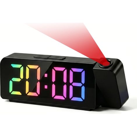 Réveil Projecteur Plafond 180°, Réveil Numérique RGB avec Affichage de Température (1/5)