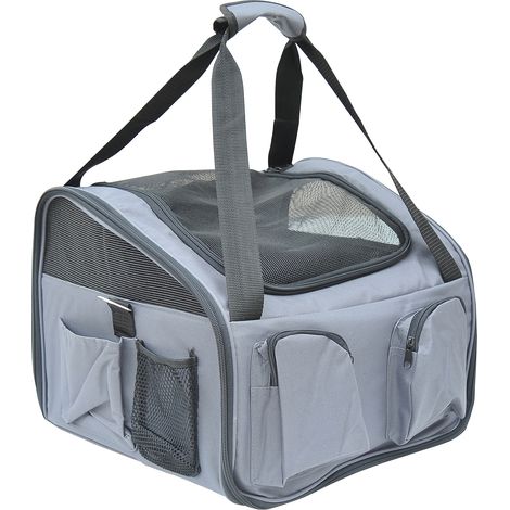Pet Folding Car Seat Cat, Dog, and Puppy Cage Portable Travel Cage Suitcase Mesh Storage House Gray (1/5)