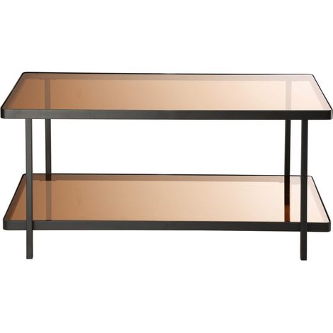 CALICOSY - Table basse L100cm en métal noir et plateaux en verre fumé ORA (1/5)