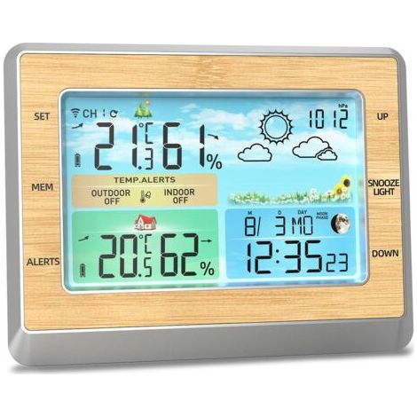 Station météo sans fil avec capteur extérieur – Moniteur de température et humidité – Écran LED 6 pouces – Plage de mesure -40 à 158 ℉