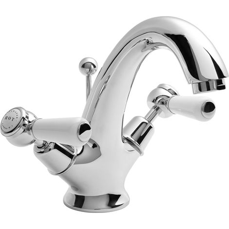Bayswater Lever Dome Mono Basin Mixer Tap with Waste - White/Chrome (1/3)
