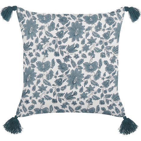 Cojín de algodón blanco crema verde azulado 45 x 45 cm geométrico borlas Rumex