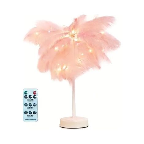 Lampe rose avec plumes d'autruche, lampe de chevet, lampe de table LED, cadeaux de Noël pour chambre à coucher, salon, centre de table pour mariage, décoration de Noël et de la Saint-Valentin