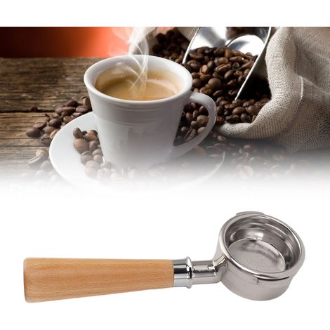 Abnehmbarer Kaffeesiebträger, bodenloser Siebträger aus Buchenholz, Typ A2, 58 mm bodenloser Siebträger, kompatibel mit Breville, Edelstahlgriff, universeller Filterhalter für professionelle Kaffeemas (1/5)