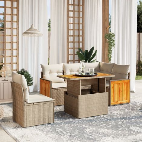 Set Divano da Giardino 6 pz con Cuscini Beige in Polyrattan vidaXL (1/3)