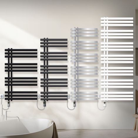 LuxeBath Radiateur Design Iron EM, 600x1600 mm, Noir Mat, avec Résistance Électrique 1200W et Thermostat Affichage Numérique Digitale, Sèche-Serviettes de Salle de Bain à Tige Cartouche Chauffante (1/5)
