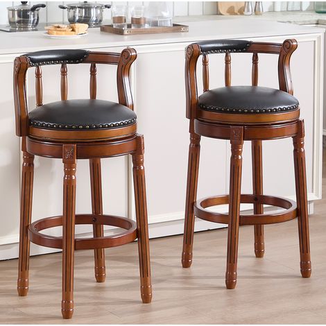 sedia bar girevole pelle 75 cm schienale legno nero HAVRYA (1/5)