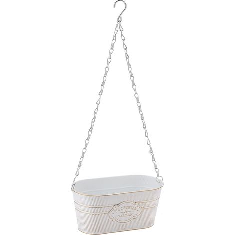 Pot de fleurs suspendu en métal avec chaîne, blanc, jardinière en étain pour jardin