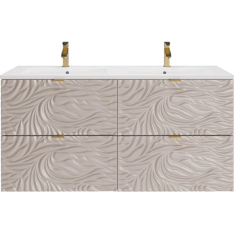 Mobile da bagno sospeso testurizzato con lavabo da incasso Beige 120 cm - RINAREL (1/4)
