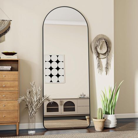 Miroir Complet bombé, avec Coins arrondis, 53 x 163 cm, Grand Miroir sur Pied pour Le Salon, Noir. (1/5)