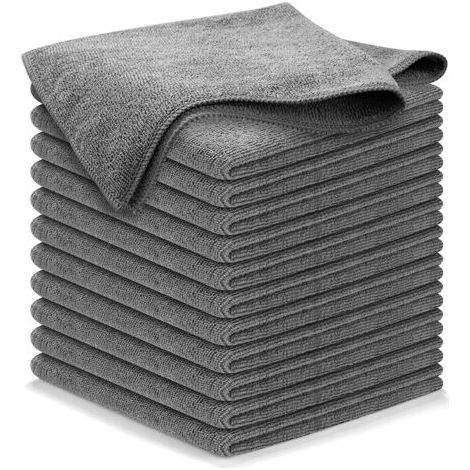 Chiffons de nettoyage, lot de 10 chiffons en microfibre pour voiture, doux et absorbants, chiffons d'atelier de qualité supérieure non pelucheux, 30 x 30 cm, gris