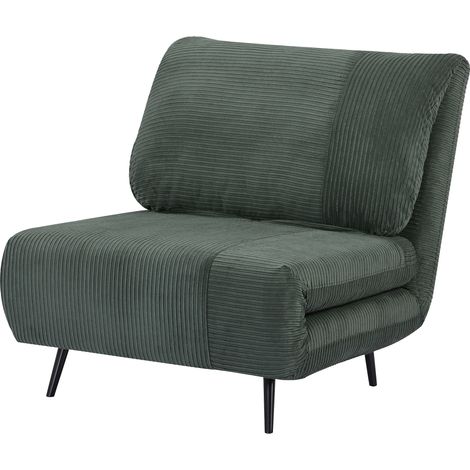 Poltrona Letto 2 in 1 Singola, Schienale Regolabile su 3 Livelli e Imbottito, Struttura in Legno e Acciaio