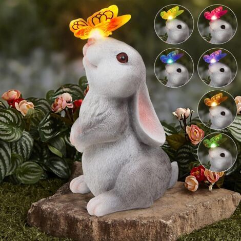 [Cadeaux de Pâques]Lampes solaires de Pâques en forme de lapin - Sculpture de jardin - Étanche - Papillons - Décoration de jardin - Pour l'extérieur, la pelouse, les terrasses - A3 - Lapin avec lumièr (1/5)