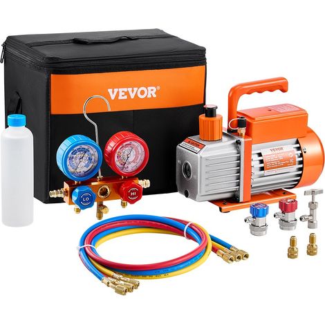 Pompe à Vide Climatisation, 99 L/min, Pompe à Vide Frigoriste CVC 1 Étage, Kit Jauges Collecteur de Réfrigérant Climatiseur Automobile avec Tuyau, pour R134a, R12, R22, R502a, R410A, R404, R407C (1/5)