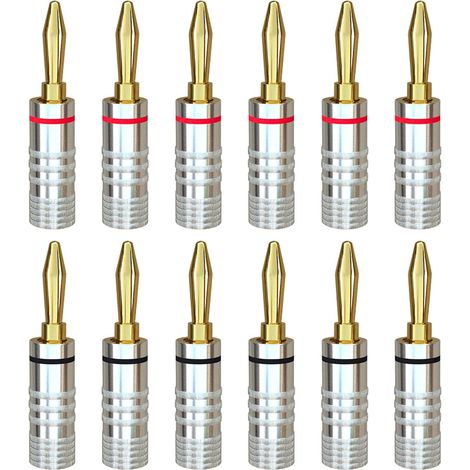Bananenstecker, 6 Paar, 24 Karat vergoldet, Schraubverschluss, Audio-Lautsprecheranschlüsse für Lautsprecherkabel, Wandplatten, Audio-/Video-Receiver, Audiosysteme, Heim und Theater