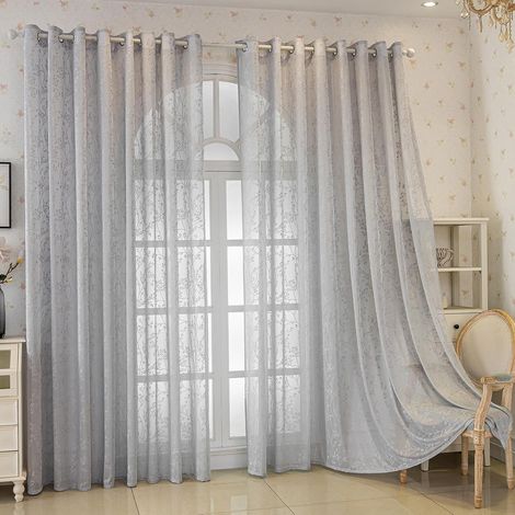 Voilage Dentelle 100x200cm - Lot de 2 Panneaux Rideaux Tulle Brodés à Fleurs pour Salon Chambre, Imprimé Fleurs et Vigne (1/5)