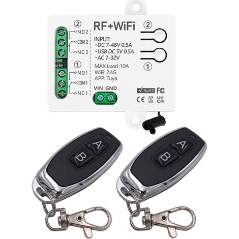 Module Relais WiFi Tuya 2 Canaux Compatible Alexa/Google Home avec 2 Télécommandes RF (1/4)