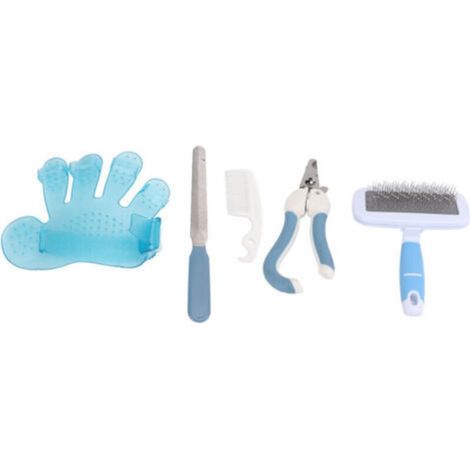 Kit de Toilettage pour Lapins - Brosse, Peigne, Lime et Coupe-Onglets pour Petits Animaux Bleu (1/4)