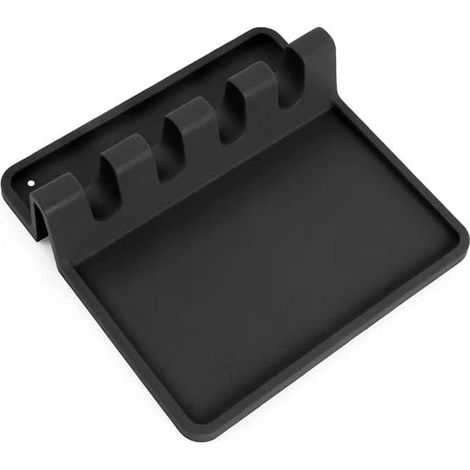 Support de cuillère en silicone pour cuisinière - Support anti-gouttes et résistant à la chaleur pour ustensiles de cuisine - Sans BPA, pour cuillères, louches et pinces - Noir (1/5)