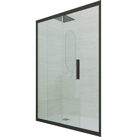 Porta doccia Nero Matt scorrevole cm nicchia vetro Deco