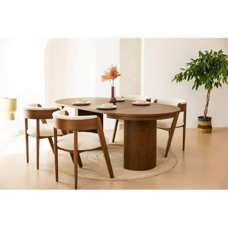 Bobochic – Table à manger ronde extensible 110-210 cm – Placage chêne massif – Accueille jusqu'à 8 couverts – Style nature