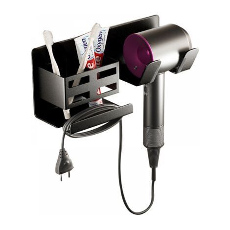 Black Hair Dryer Holder, No Drilling, with Cable Management, Wall Mounted Hair Dryer Holder, Suitable for Bathroom, Bedroom, Hotel Storage (1/5)