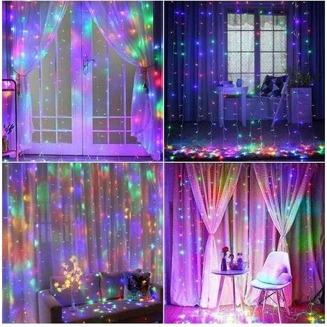 Lichterkette für Vorhänge, 6 x 3 m, 600 LEDs, 8 Beleuchtungsmodi, IP44 wasserdicht, Fensterdekoration für Weihnachten, Hochzeiten, Geburtstage, Zuhause, Terrasse (mehrfarbig) (1/5)