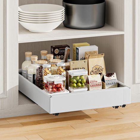 tiroirs télescopiques extensibles - Espace de rangement extensible dans la cuisine - Largeur : 30 à 52 cm - Tiroir coulissant extensible pour armoires de cuisine - Pas de perçage (1/5)
