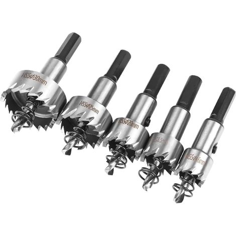 Lochsägen-Set, 5-teiliges HSS-Kobalt-Kernbohrer-Set Ø16/18,5/20/25/30 mm, Lochsäge aus Hochleistungs-Schnellarbeitsstahl, Stahl, Edelstahl, geeignet für Holz, Kunststoff und Metall