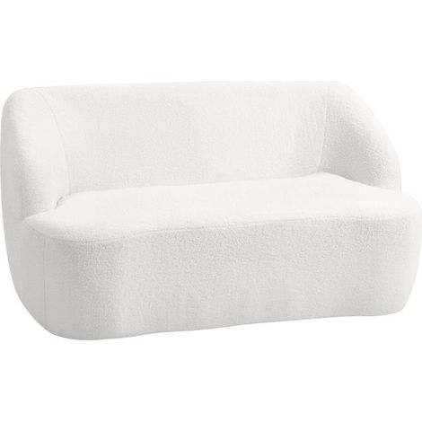 Canapé 2 places au design courbé, sofa rembourré avec revêtement en polaire, idéal pour salon, chambre ou bureau, couleur crème.