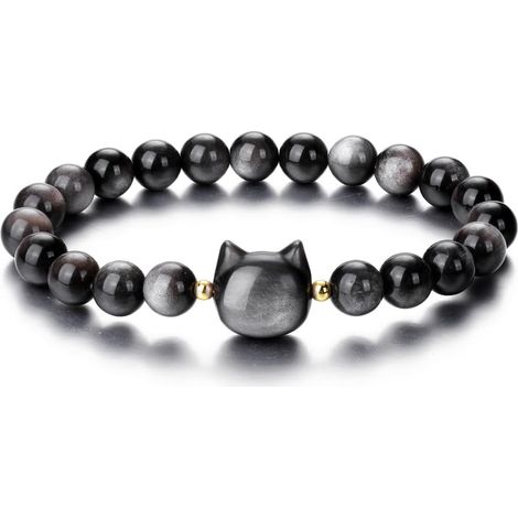 Bracelet pour femme en perles de cristal de 8 mm, bracelet extensible, bracelet porte-bonheur, bijoux, cadeau pour les amoureux des chats