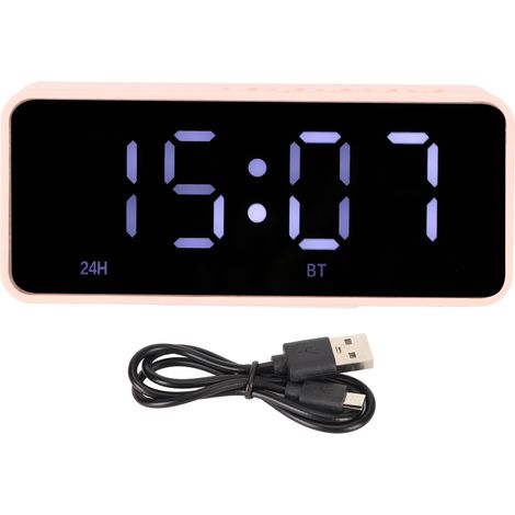 Réveil Bluetooth Haut-parleur sans Distorsion, Horloge Numérique Portable avec Affichage Miroir et Charge USB, Enceinte Sans Fil Rose (1/5)
