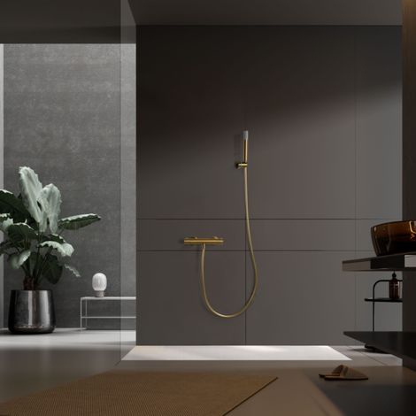 Imex -  Grifo Ducha y Bañera Termostatico Oro Serie  Génova