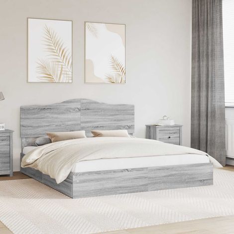 Cama con almacenamiento con cabecera Gris  180 x 200 cm