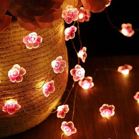 Guirlande Lumineuse LED Fleur de Cerisier, Guirlande Lumineuse Fleur de Pêcher, Lumière Décorative en Fil de Cuivre de Mariage, Intérieur, Balcon Boîte à Piles (3m, 30 lumières) (1/5)
