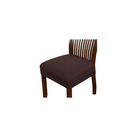 Housses de siège extensibles en spandex pour chaises de salle à manger et de cuisine - Lot de 6, coloris tourterelle et marron (1/5)