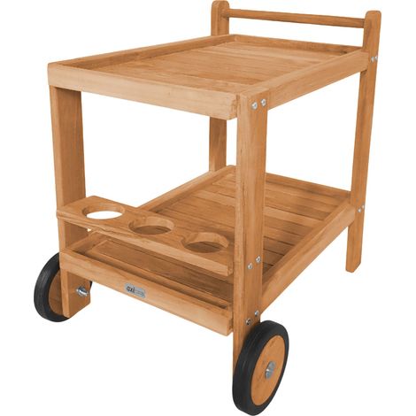 Axi Miri Chariot De Service En Bois De Teck Avec 2 Etagères Et Porte-Bouteilles  Desserte De Cuisine À Roulettes Pour Jardin, Balcon, Terrasse  Pour Extérieur / Intérieur  70 X 48 X 70 Cm