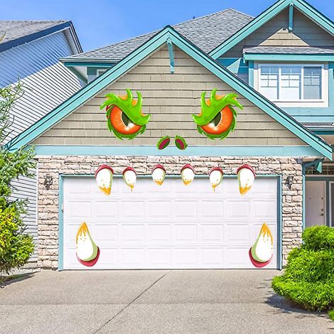 Kit de décoration de voiture pour Halloween, décoration de porte de garage pour Halloween avec dents et yeux, décoration de visage de monstre pour Halloween (1/4)