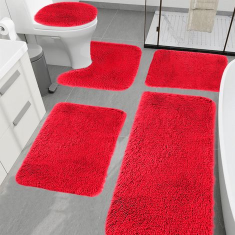 Tapis De Bain - 5 Pièces - Velours Épais Avec Mousse Mémoire - Absorption Rapide De L Eau - Dos Anti-Dérapant En Latex - Lavable En Machine - Dimensions Variées - Bleu (1/5)