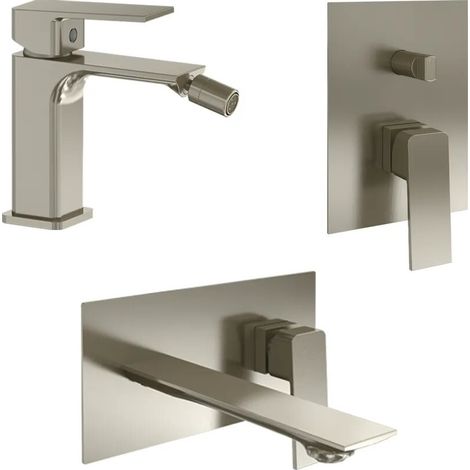 Set miscelatori lavabo ad incasso bidet senza scarico e incasso doccia c deviatore nickel spazzolato Ingrid (1/4)