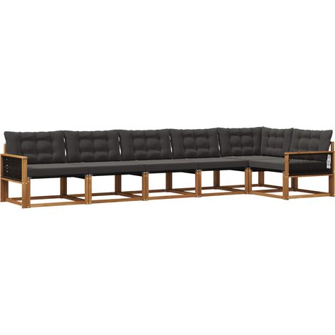 Set di divani da esterno con cuscino 6 pz Salotto da Giardino Naturale e Nero (1/5)