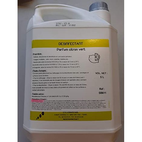détergent neutre 3D : nettoie, désodorise et désinfecte - Parfum citron vert - 5L - Fabrication Française
