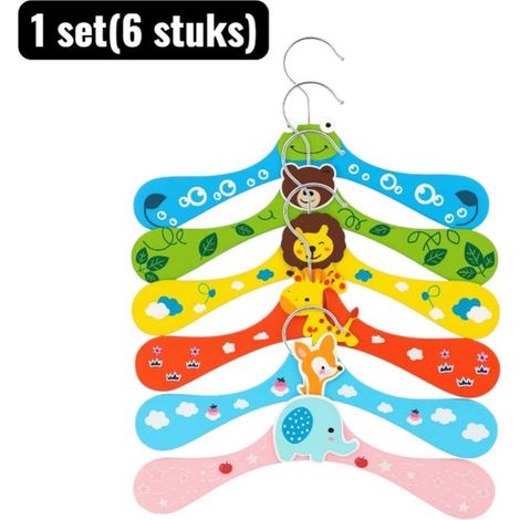 Set mit 6 hölzernen Kinderkleiderbügeln mit Tiermotiven in verschiedenen Farben (1/4)
